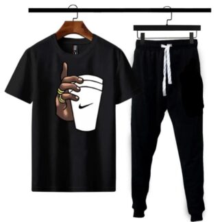 Men Black Graphic Track Suit 2Pcs Cotton Pakistan
