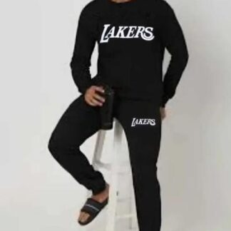 Men Black Lakers Printed Track Suit 2 Pcs