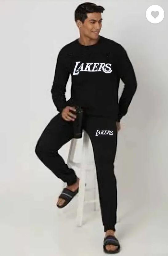 Men Black Lakers Printed Track Suit 2 Pcs