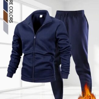 Men Fleece Zip Track Suit Blue Winter Warm