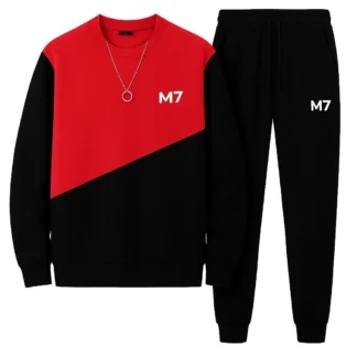 Men Fleece Printed Track Suit Red Black Winter