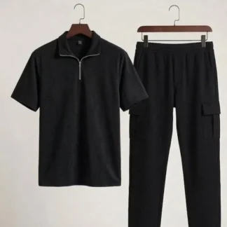 Black Men's 2-Piece Polo Track Suit Set