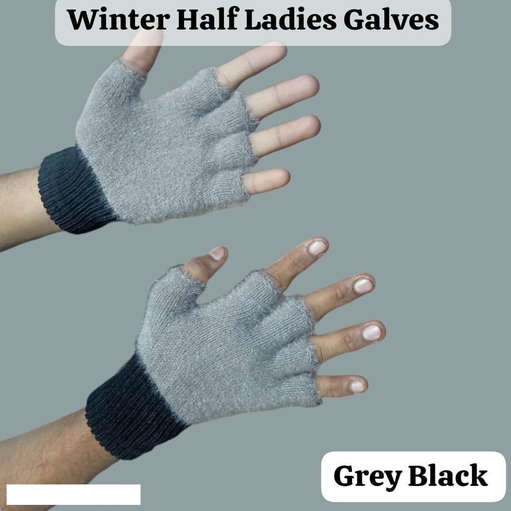 Winter Grey Wool Fingerless Gloves for Women - Image 2