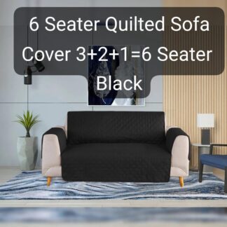 Black Quilted 6-Seater Sofa Cover Cotton Dust Resistant