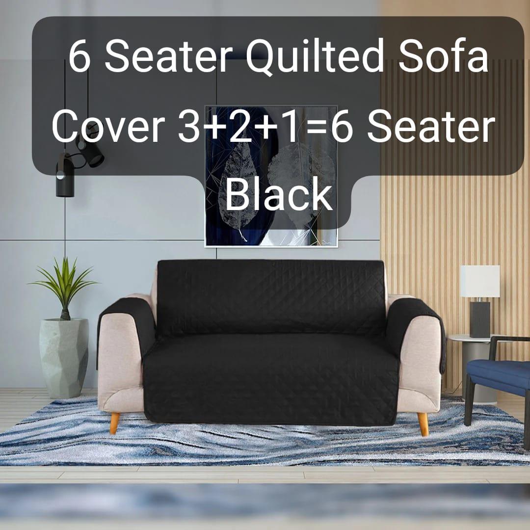 Black Quilted 6-Seater Sofa Cover Cotton Dust Resistant