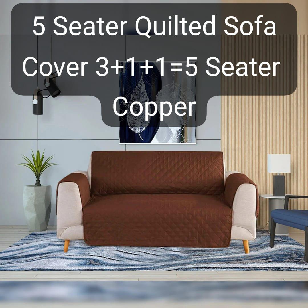 5 Seater Quilted Sofa Cover Copper Brown