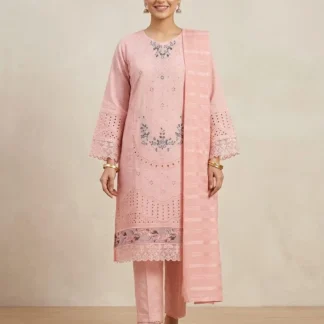 Pakistani Pink Embroidered Kurta Set with Shawl
