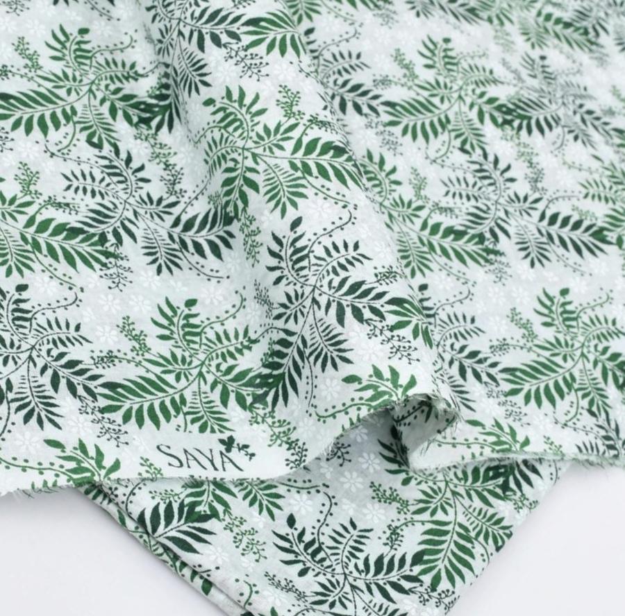 Green White Leaf Printed Lawn Fabric 2 Pc - Image 2