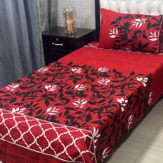 Red Printed Crystal Cotton Bedding Set for Single Bed