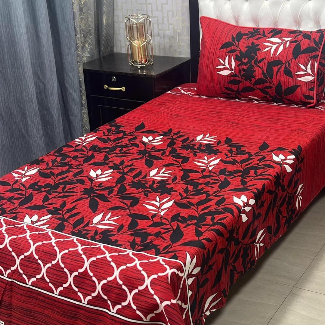 Red Printed Crystal Cotton Bedding Set for Single Bed