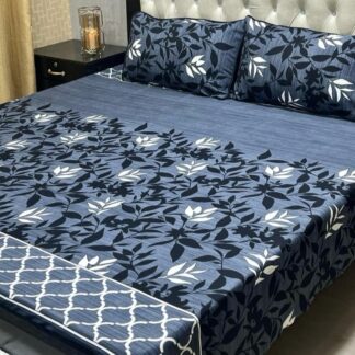 Double Bedsheet Set Grey Printed Crystal Cotton 3Pc