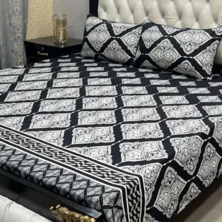 Black White Geometric Crystal Cotton Double Bedsheet Set