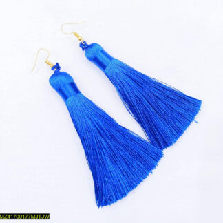 Blue Polyester Tassel Earrings for Women Royal Blue Gold Hook