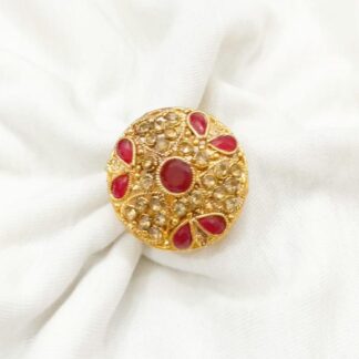 Golden Polish Adjustable Ring with Red Stones for Men