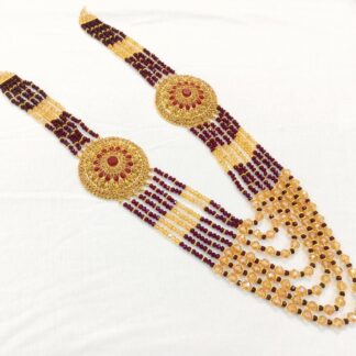 Maroon Multi-Layered Mala with Golden Accents for Weddings Eid