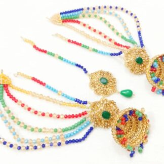 Multicolor Bindiya With Jhumki Earrings Set Gold Plated