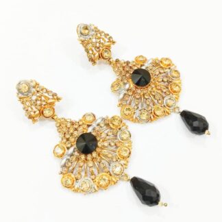 Traditional Gold Plated Earrings with Black Zircon Stones