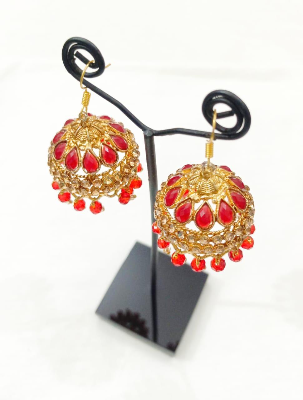 Red Teardrop Jhumkas for Weddings & Parties