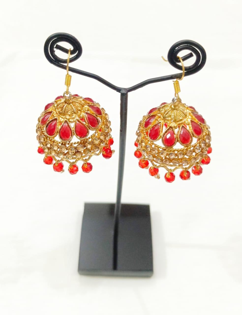 Red Teardrop Jhumkas for Weddings & Parties - Image 2