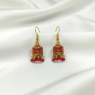 Maroon Jhumka Earrings 2 Pcs Alloy Bridal Festive