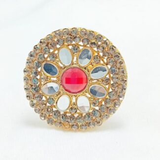 Trendy Gold Plated Zircon Ring Adjustable Red Center