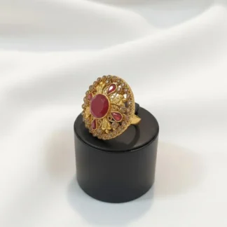 Adjustable Maroon Gold Ring for Weddings & Daily Wear