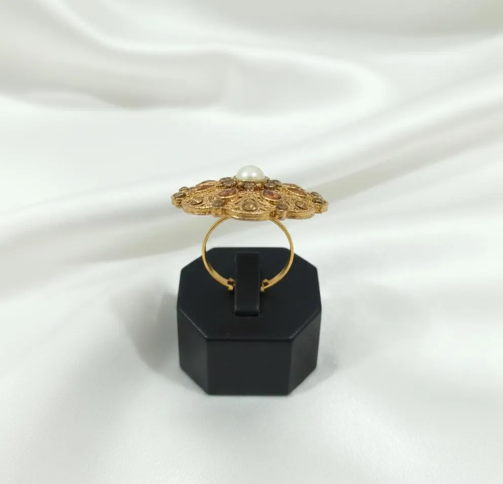 Adjustable Gold Pearl Ring for Pakistani Women - Image 2