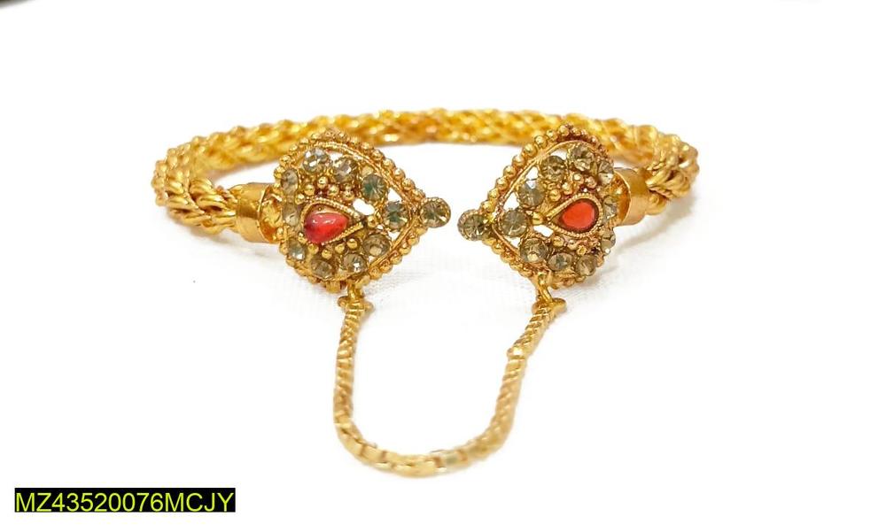 Gold Plated Kara Bangle with Red Stone Accents - Image 2
