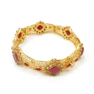 Gold Plated Kara Bangle with Maroon Stones for Weddings Eid