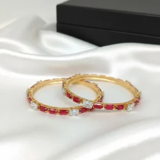 Gold Red Gemstone Bangles for Women Wedding Party Wear