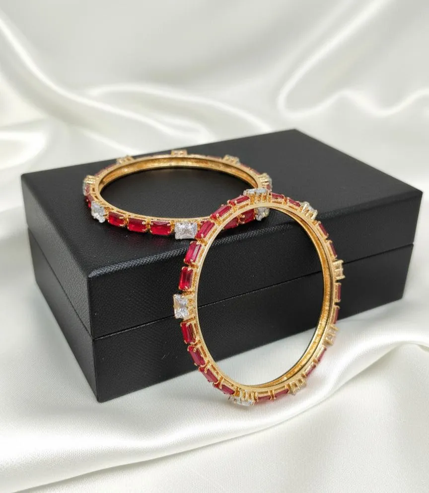 Gold Red Gemstone Bangles for Women Wedding Party Wear - Image 2