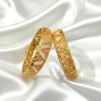 Kara Bangles Set of 2 Gold Pink Enamel Wedding Eid Wear