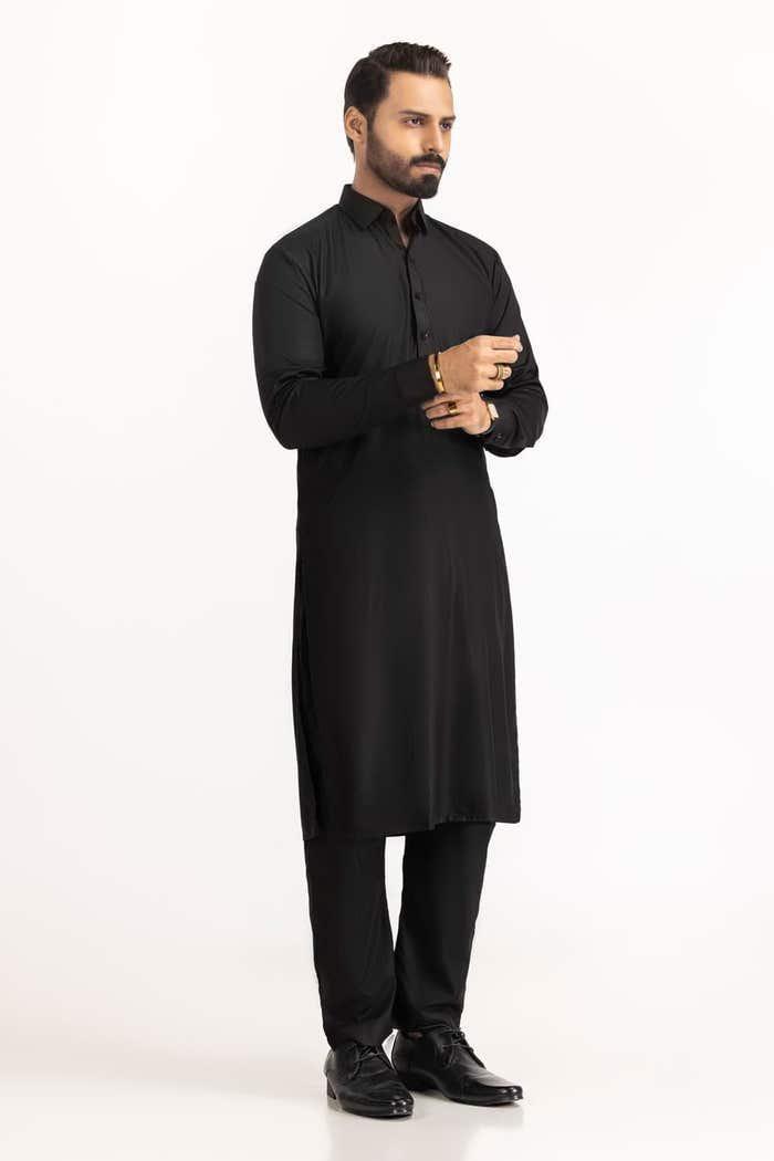 Men's Boski Plain Black Suit Unstitched Pakistan