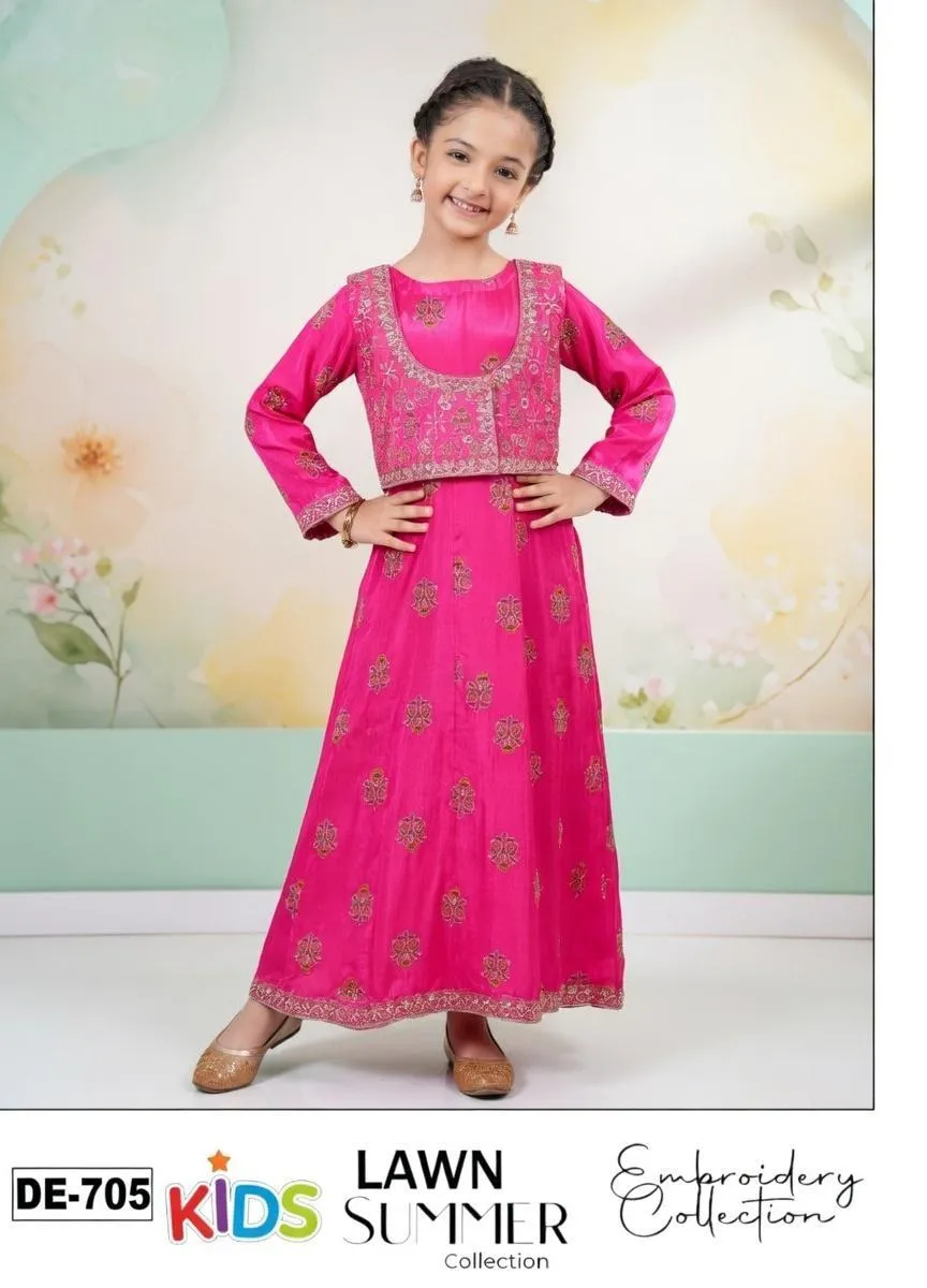 Pink Embroidered Lawn Kids Suit 3Pcs 3-10Yrs - Image 2