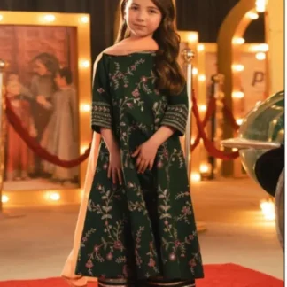 Green Embroidered Lawn 3Pcs Set for Girls 3-10Yrs