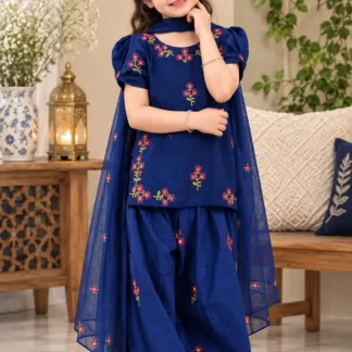 3 Pcs Girl's Dhanak Embroidered Unstitched Suit