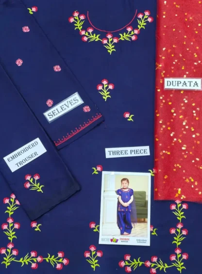 3 Pcs Girl's Dhanak Embroidered Unstitched Suit