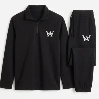 2 Pcs Men's Premium Tracksuit - Stylish Half Zip Shirt & Trouser Set | Black Athletic Gym & Casual Wear