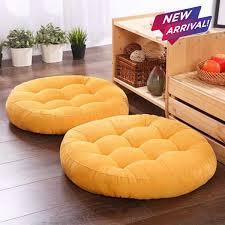 Velvet Floor Cushion Yellow Round Tufted 21x21