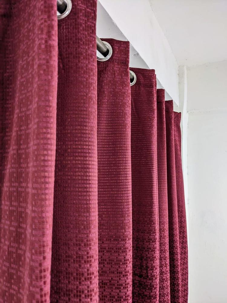 Self Shaded Dabbi Jacquard Curtains Deep Red Pakistan
