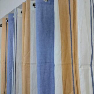 Cotton Duck Print Curtains Blue Beige White 89x52"