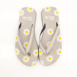 Grey Daisy Print Flip Flops for Men Women Size 36-41