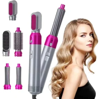 5-in-1 Hair Styling Brush Set Pink Silver ABS