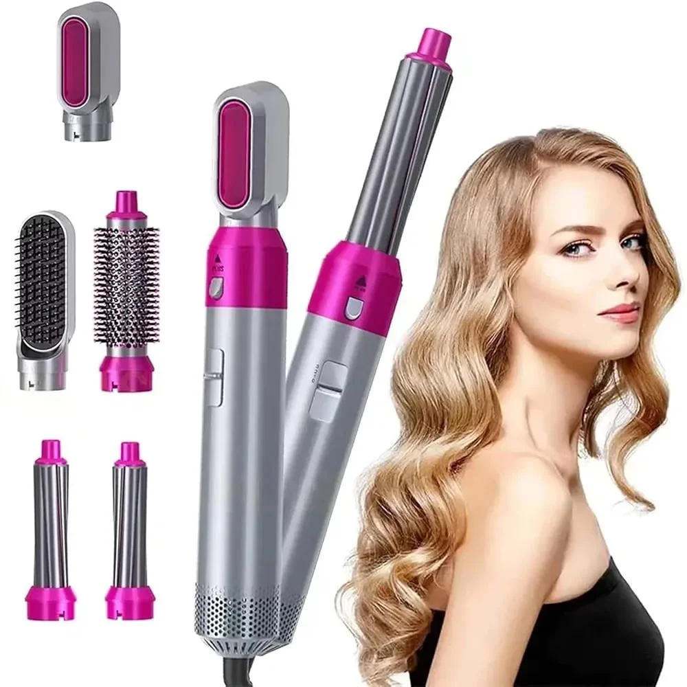 5-in-1 Hair Styling Brush Set Pink Silver ABS