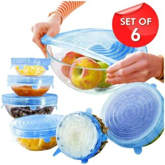 Reusable Silicone Food Covers Set of 6 Blue