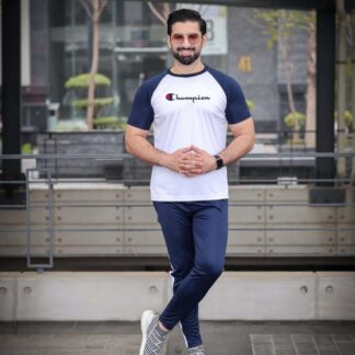 Men Blue Micro Fabric Track Suit 2 Pcs Round Neck