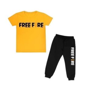 Kids Free Fire Printed Track Suit Yellow Black Micro Fabric
