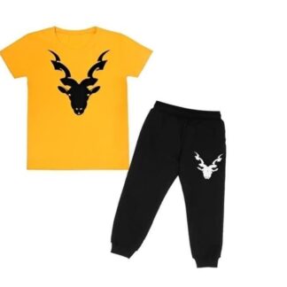 Kids Deer Head Track Suit Yellow Black Micro Fabric