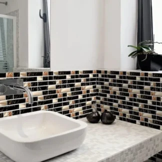 Black Marble Wall Sticker Tiles 288 Pcs Modern Bathroom Decor
