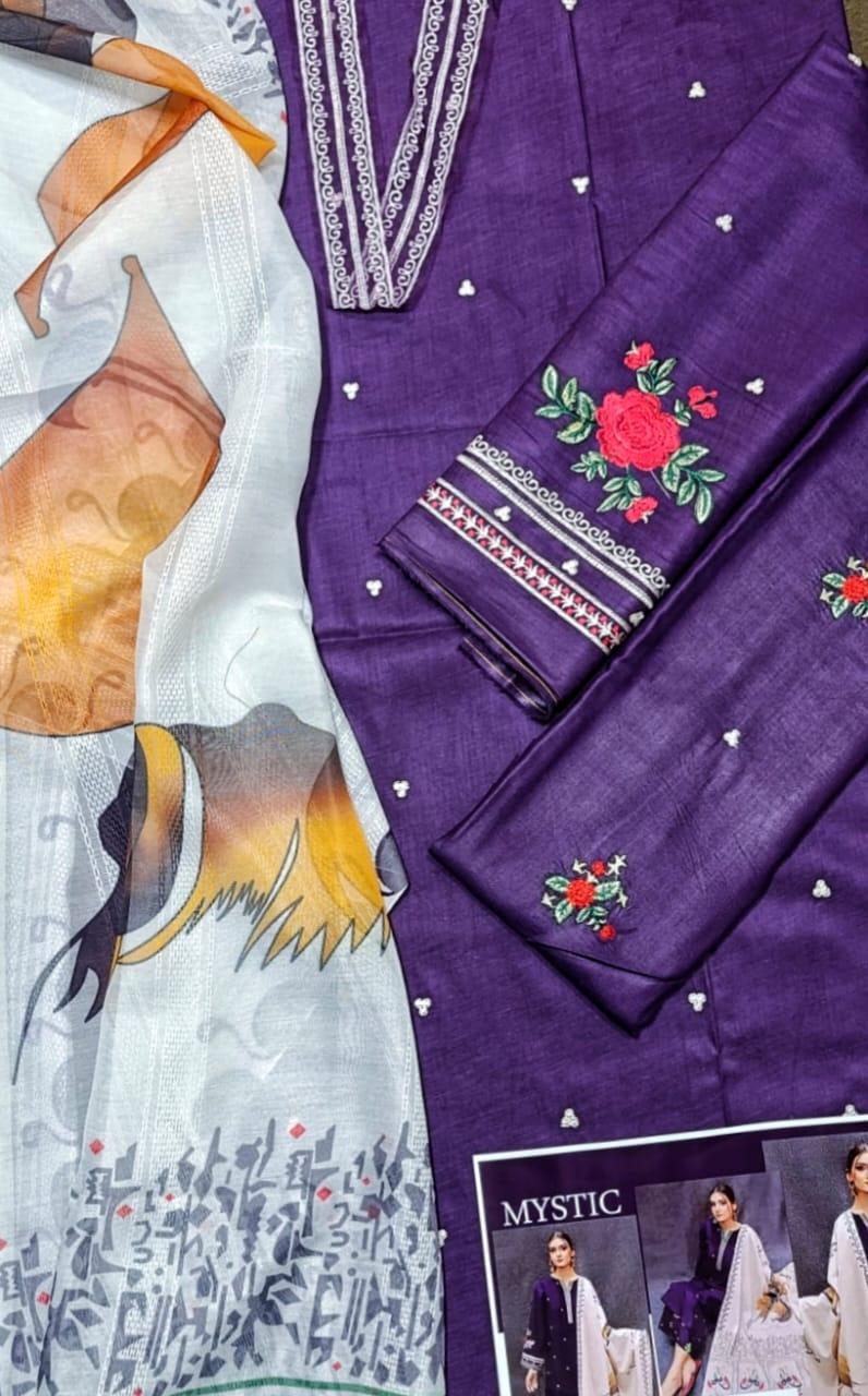 Embroidered Lawn Suit Purple for Women Wedding Party - Image 2